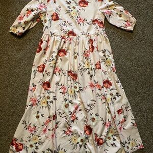 Floral Kids Dress - Cream and Red